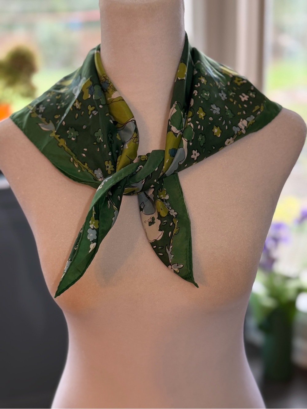 Silk Floral Neck Scarf - Green